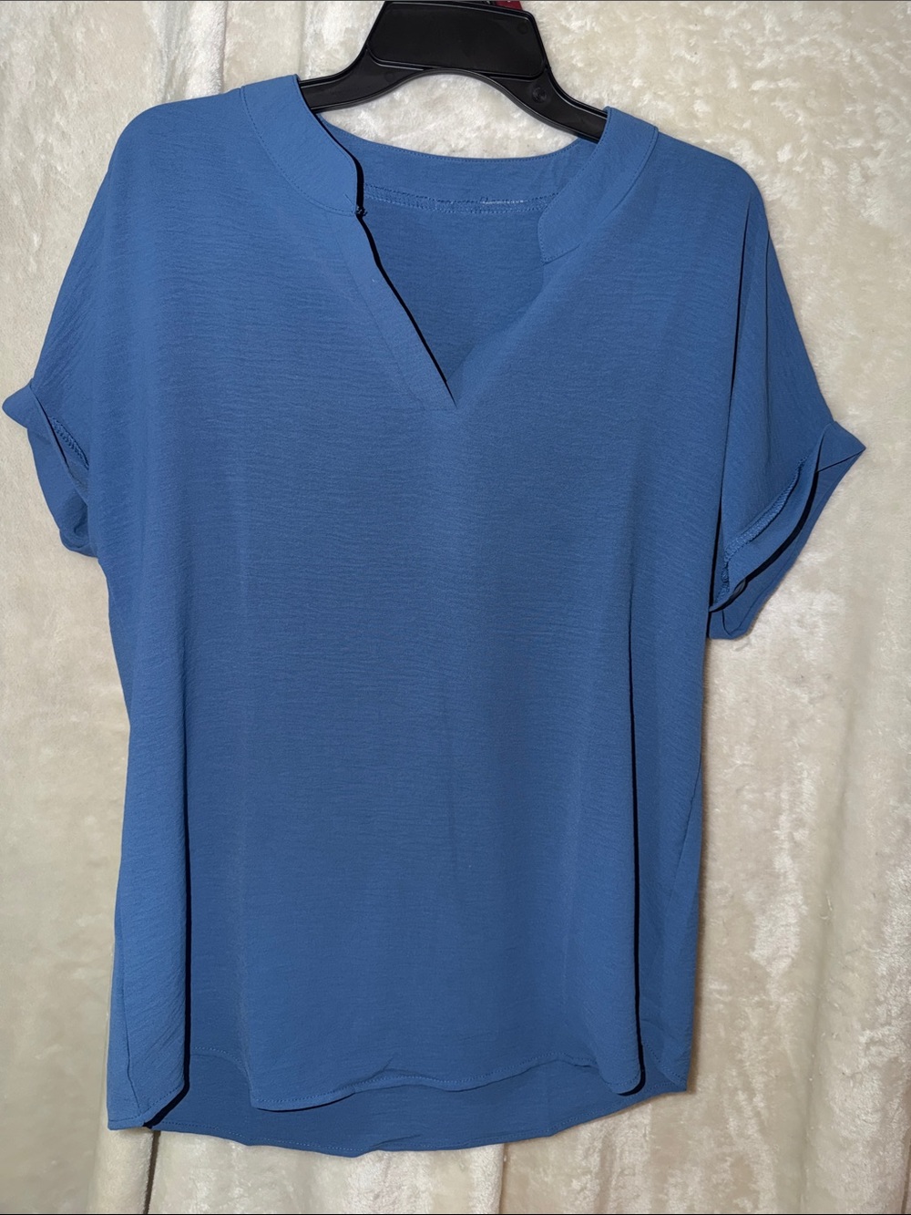 Blue Notch-Neck Short Sleeve Women's Top